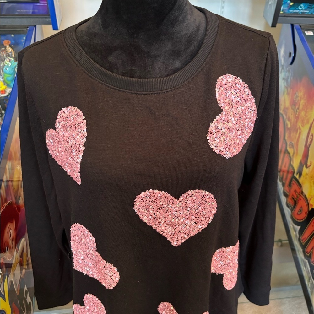 NEW INC Plus Size Sequin-Heart Black Sweatshirt 0X - Picture 3 of 12